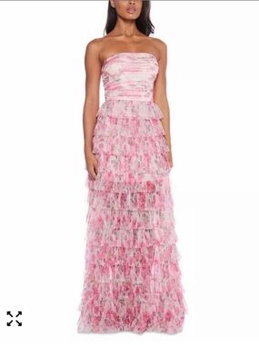 B Darlin Strapless Pink Floral Tiered Ruffle Maxi Dress